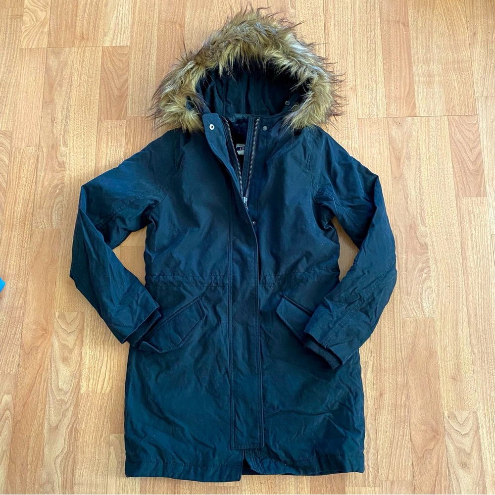 Abercrombie Waterproof Fur Lined Navy Parka Jacket